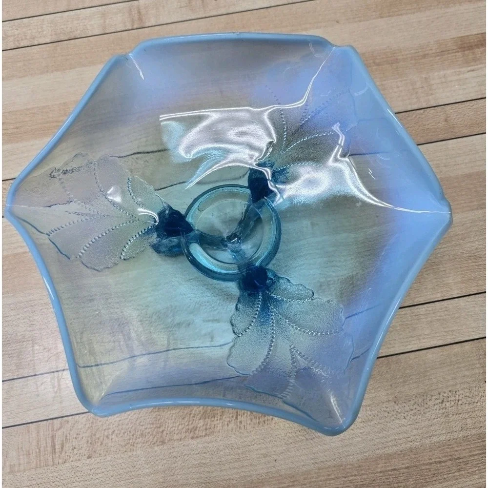 Antique Jefferson Northwood Blue‎ Opalescent Glass Bowl Tri-Footed Candy Dish